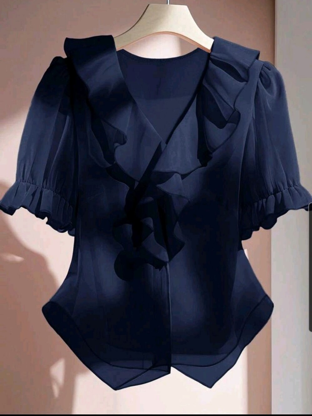 BRAND NEW ** Women's Navy Ruffle V-Neck Blouse